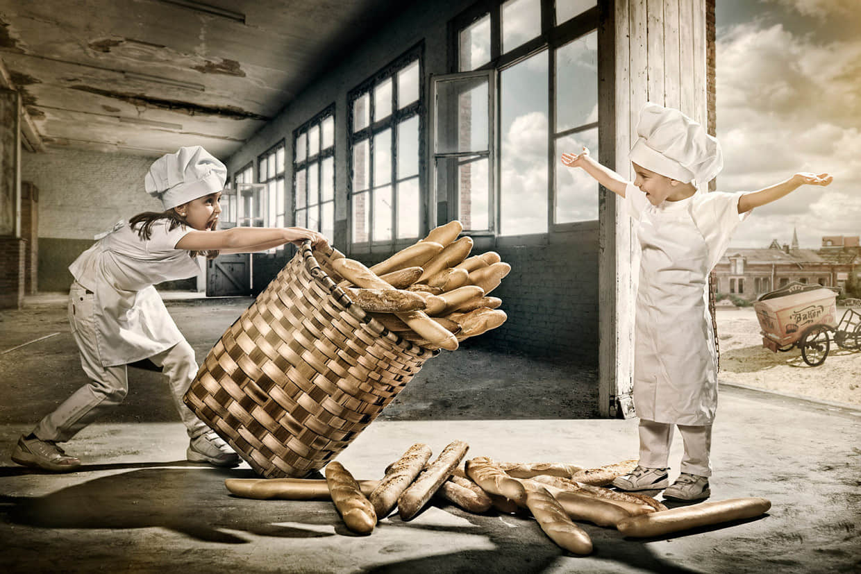 童趣摄影艺术「人小志气高」的面包品牌年历摄
