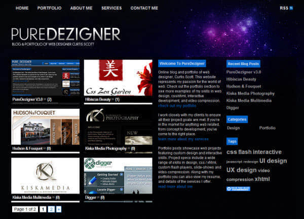 puredezigner Showcase of Space Inspired Website Designs