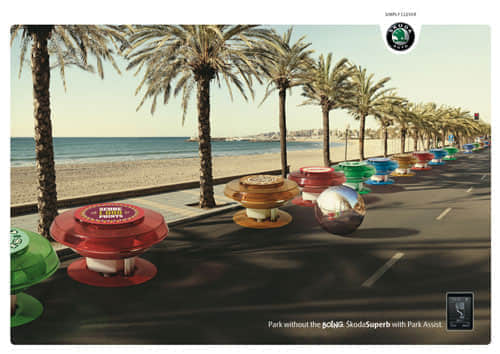 Park without the BOING. Skoda Superb with Park Assist Print Advertisement