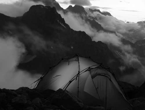 black and white Twilight in the mountains
