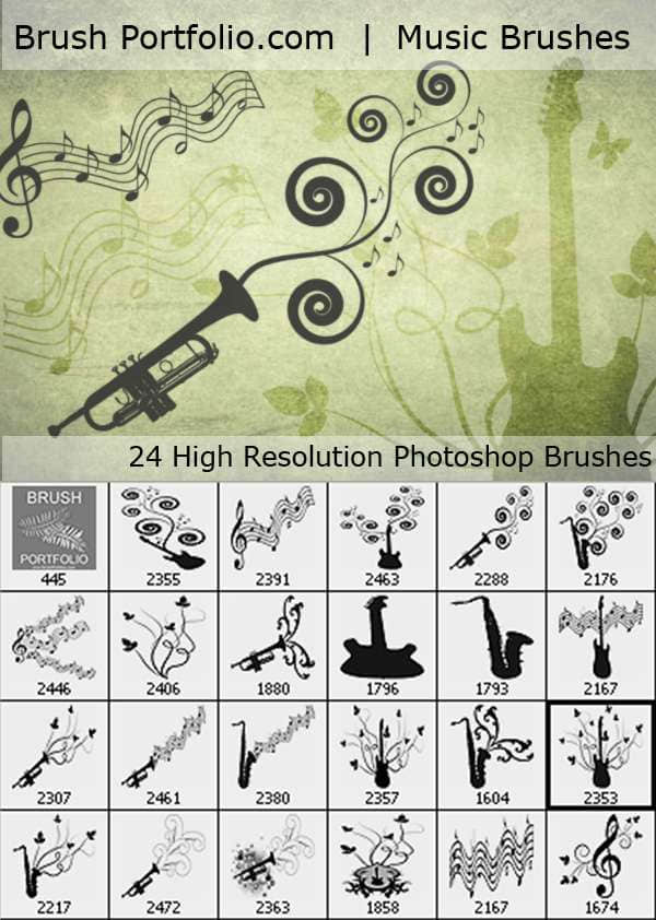 24种音乐元素矢量花纹笔刷