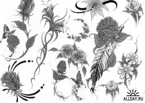 经典漂亮的手绘素描式花朵PS笔刷