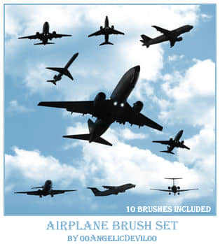 10架不同姿势的客机、飞机Photoshop笔刷素材