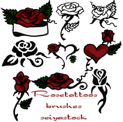 漂亮的手绘玫瑰花图案photoshop笔刷素材
