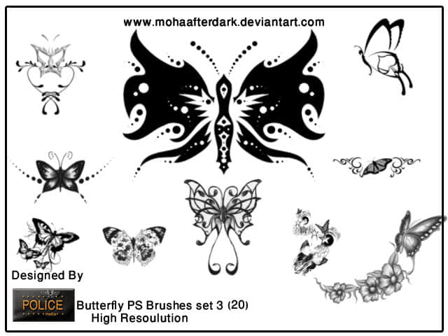 漂亮的蝴蝶花纹艺术photoshop图案笔刷素材