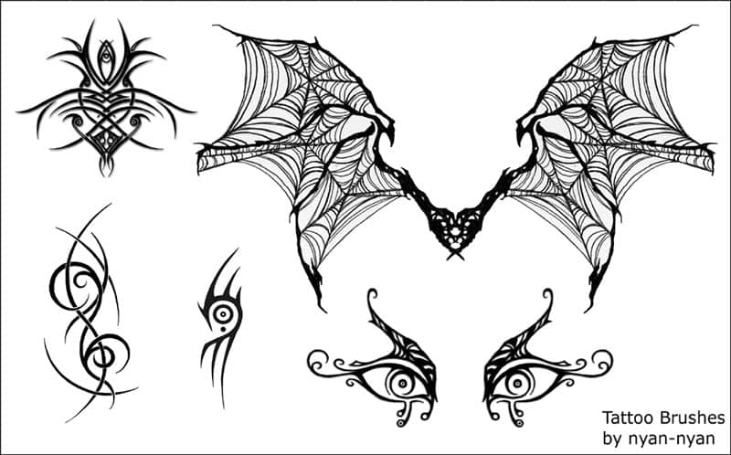 蝙蝠纹饰、恐怖眼睛纹身PS图案笔刷