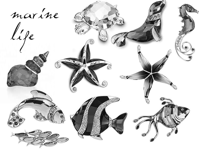 水晶工艺品海螺、乌龟、海豹、海马、海星、小丑鱼等海洋生物PS笔刷素材