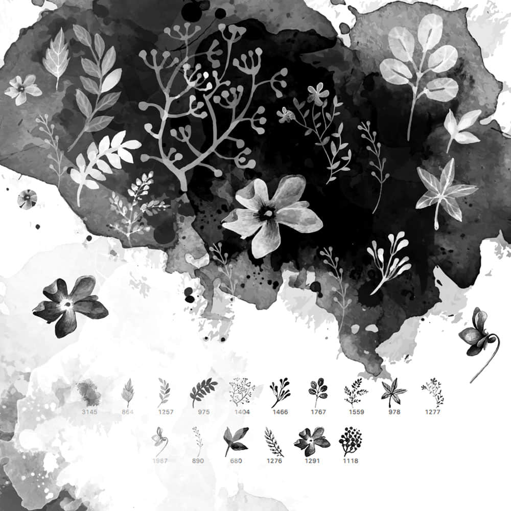 16种水彩花卉、花纹图案PS笔刷下载