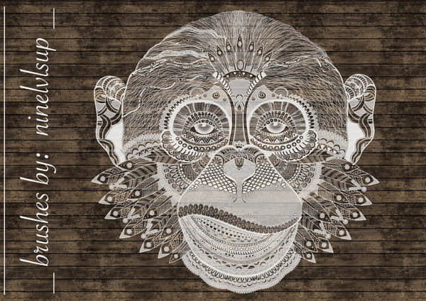漂亮的黑猩猩猴子花纹图案PS笔刷素材
