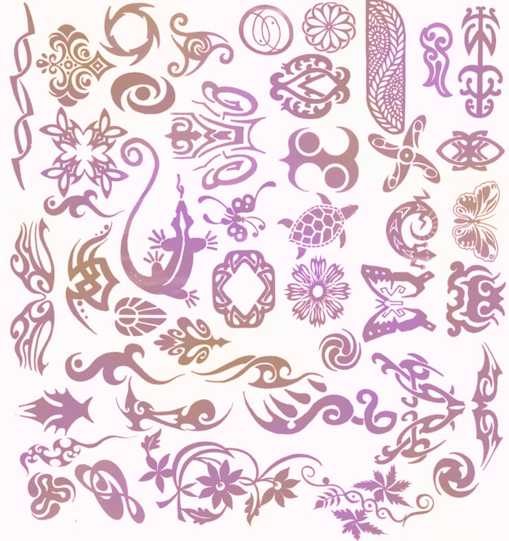 动物、昆虫式纹身图案、植物花纹刺青PS笔刷素材