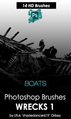 14种高清沉船效果图、搁浅的军舰渔船Photoshop笔刷素材