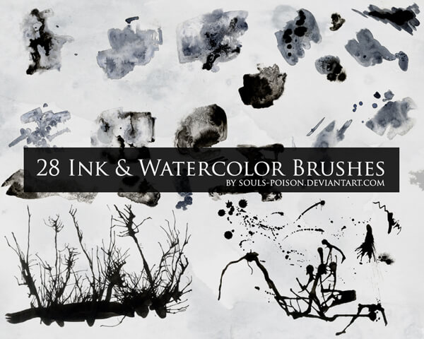 28种水墨痕迹Photoshop墨水水彩笔刷素材
