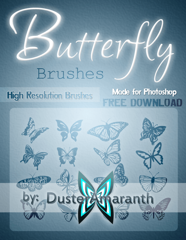 漂亮的蝴蝶剪影图案、蝴蝶花纹印记PS笔刷素材下载