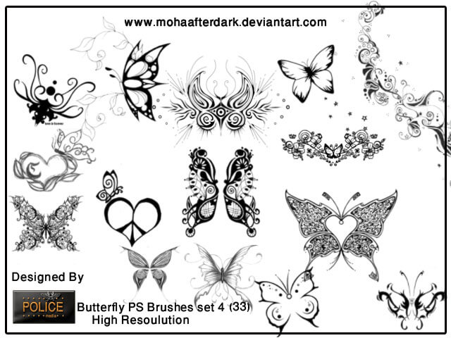 漂亮的花纹式蝴蝶图案Photoshop笔刷素材下载