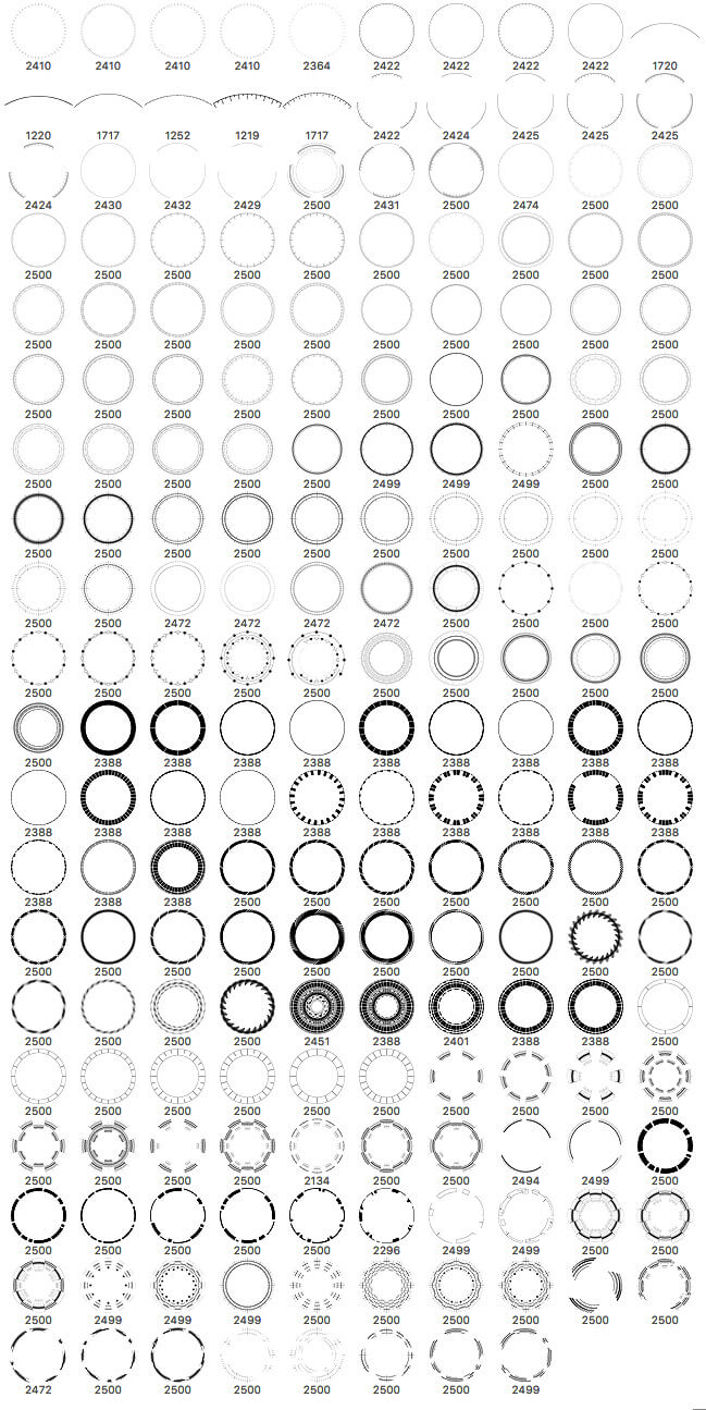 198种酷炫、高科技效果圆圈图形、时尚圆环造型PS笔刷素材下载