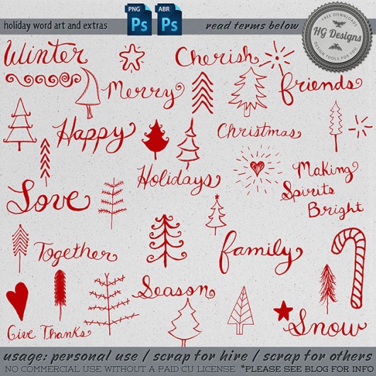圣诞节快乐童趣涂鸦小树等装饰图案Photoshop笔刷素材下载
