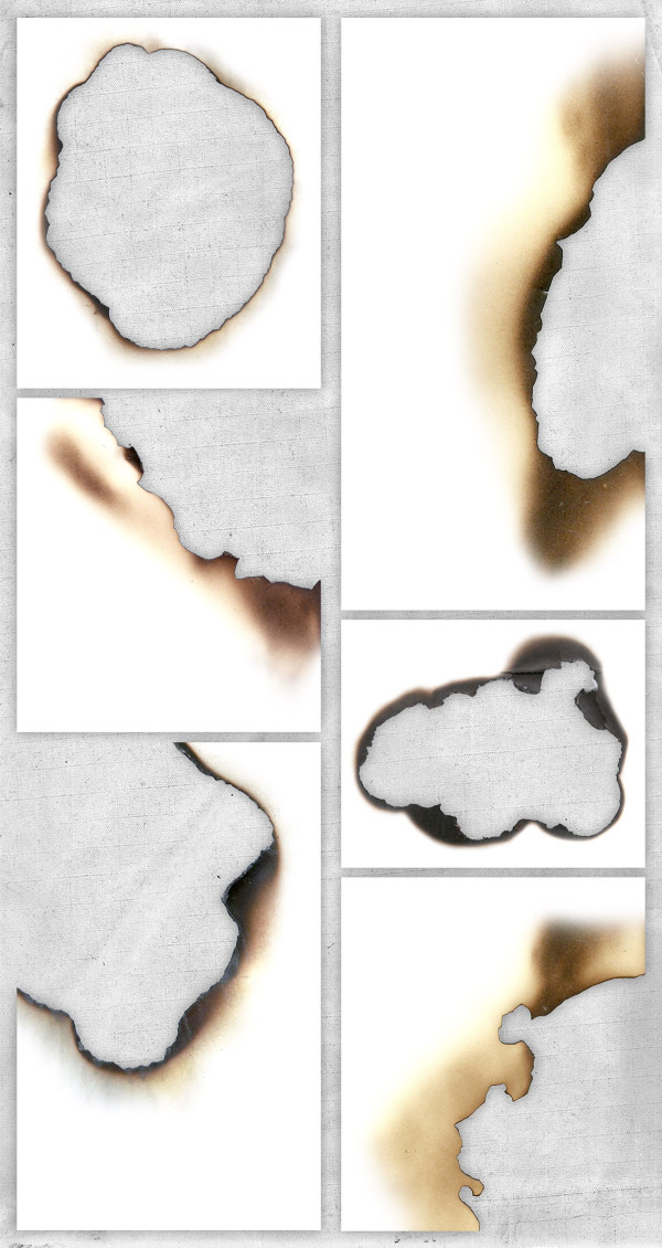 6种高清纸张燃烧过、灼烧过痕迹PS笔刷素材（PNG透明格式）