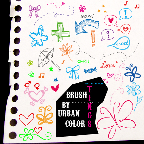 童趣幼稚的涂鸦笔记、爱心、鲜花、蝴蝶、标记等PS笔刷下载