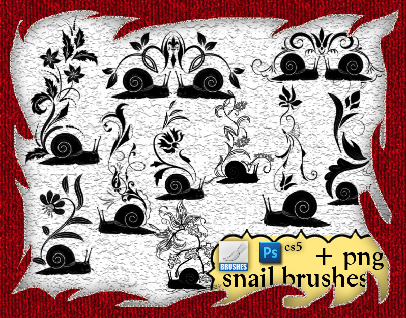 可爱的蜗牛印花、蜗牛植物花纹图案PS笔刷下载