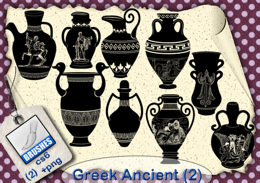 古希腊陶罐、水瓶等剪影图像PS笔刷下载