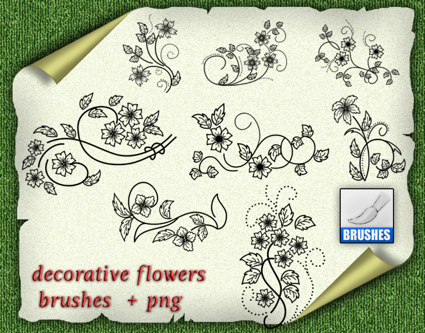 漂亮优美的植物印花花纹图案PS小清新花纹笔刷