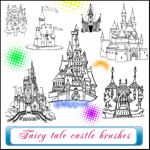 手绘迪士尼城堡、欧洲城堡线框PS笔刷下载