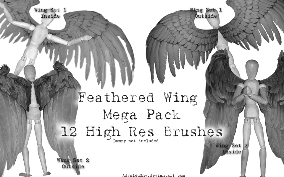 鸟人翅膀、飞鸟翅膀、天使羽翼PS翅膀笔刷素材
