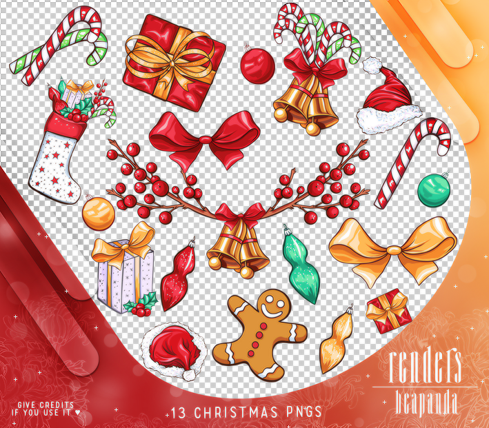 13种圣诞节节日装饰卡通贴纸PS美图笔刷（PNG格式）