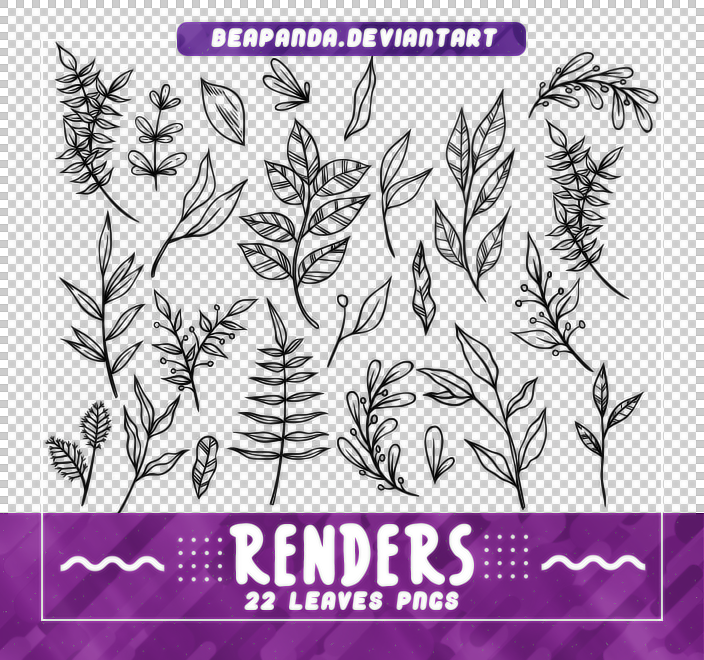 手绘植物叶子线框图案PS笔刷下载（PNG图片格式）