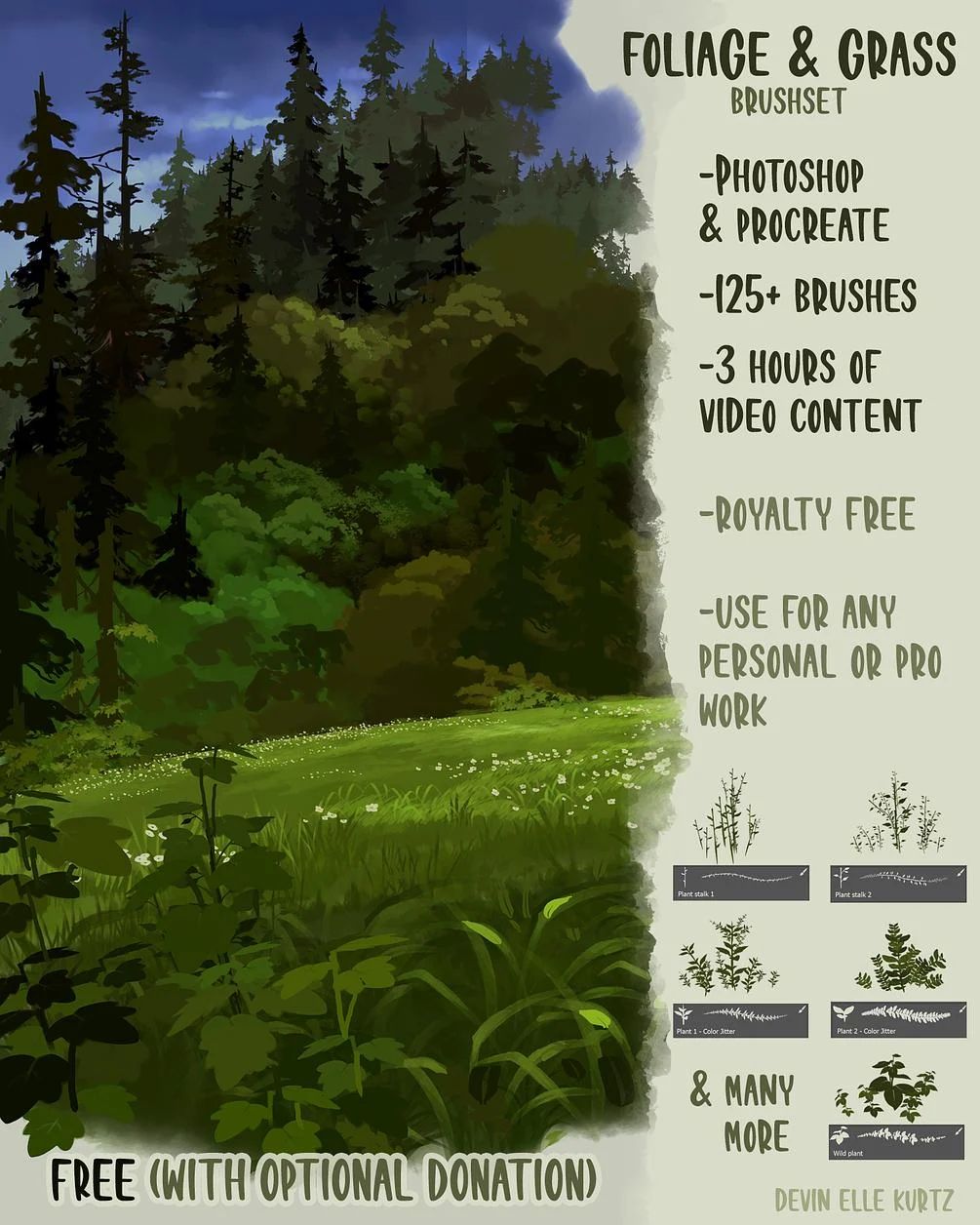 树叶、草地等风景插画类型PS笔刷素材