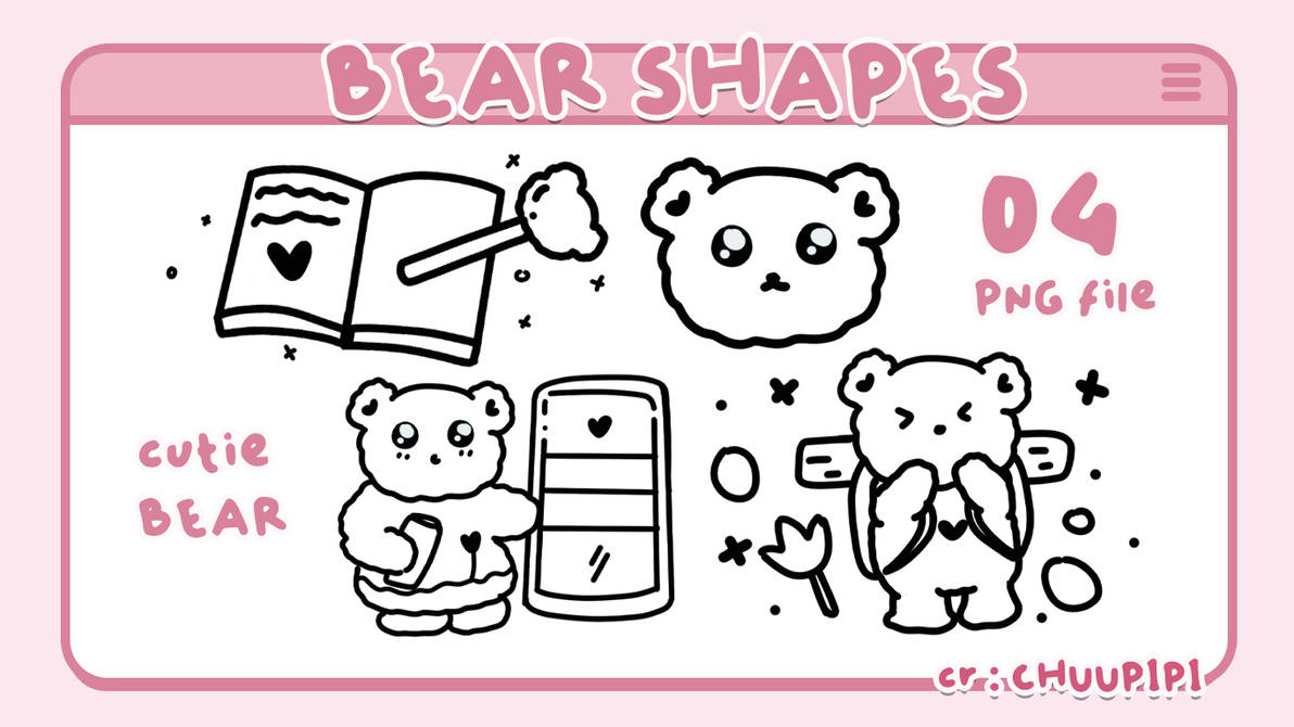 超可爱小熊线条图形PS笔刷（PNG图片格式）
